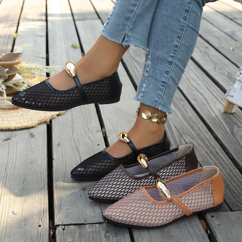 Women Mesh Mary Jane Flats Poi - Mesh Strap Metal 评论和价格