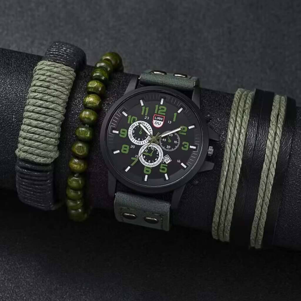 4PCS/Set  Men Sports Calendar  - Leather Watch Band Men 评论和价格