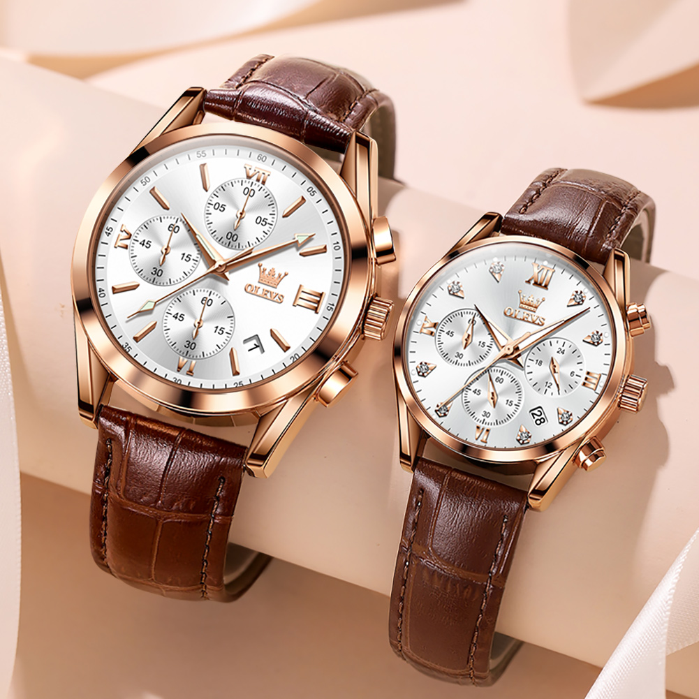 OLEVS Couple Watch for Men Wom - Leather Watch Band Men 评论和价格