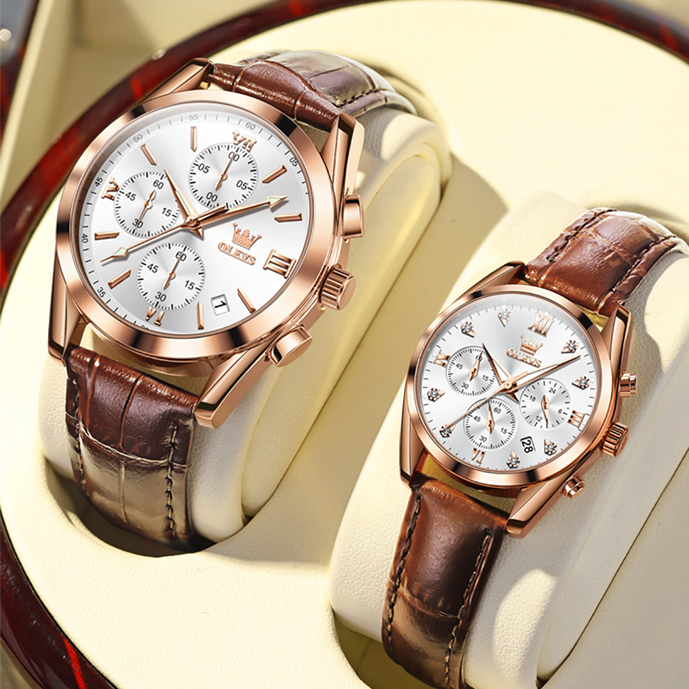 OLEVS Couple Watch for Men Wom - Leather Watch Band Men 评论和价格