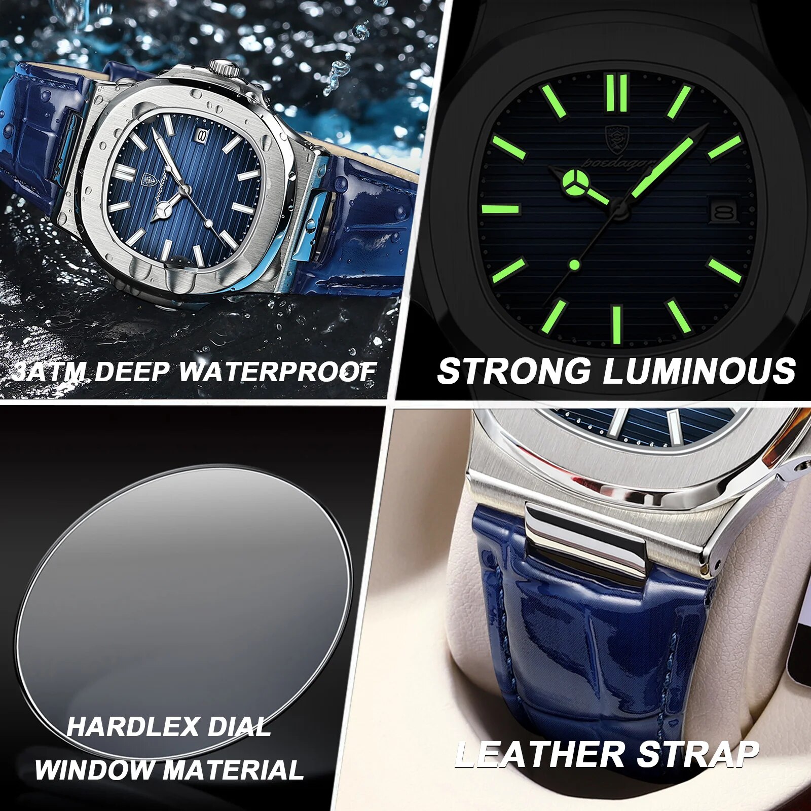 POEDAGAR Top Luxury Square Man - Patek Philippe Watch Nautilus 评论和价格